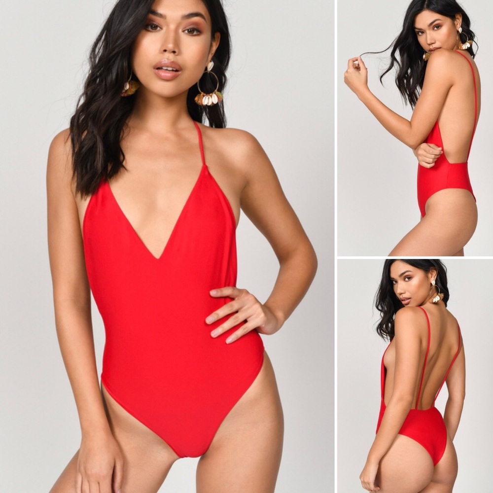 Red one piece swimsuit